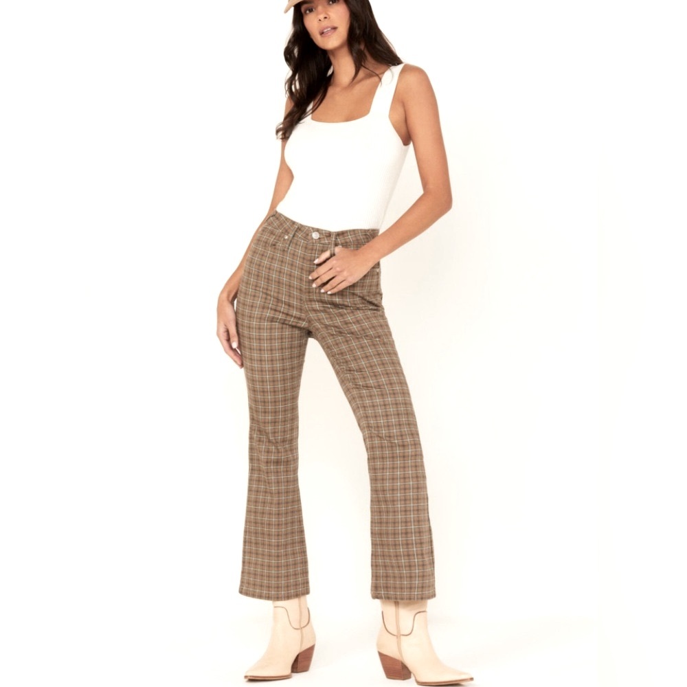 Cleo + Wolf, Ultra High Rise, Kick Flare Plaid Jeans, Size 30
